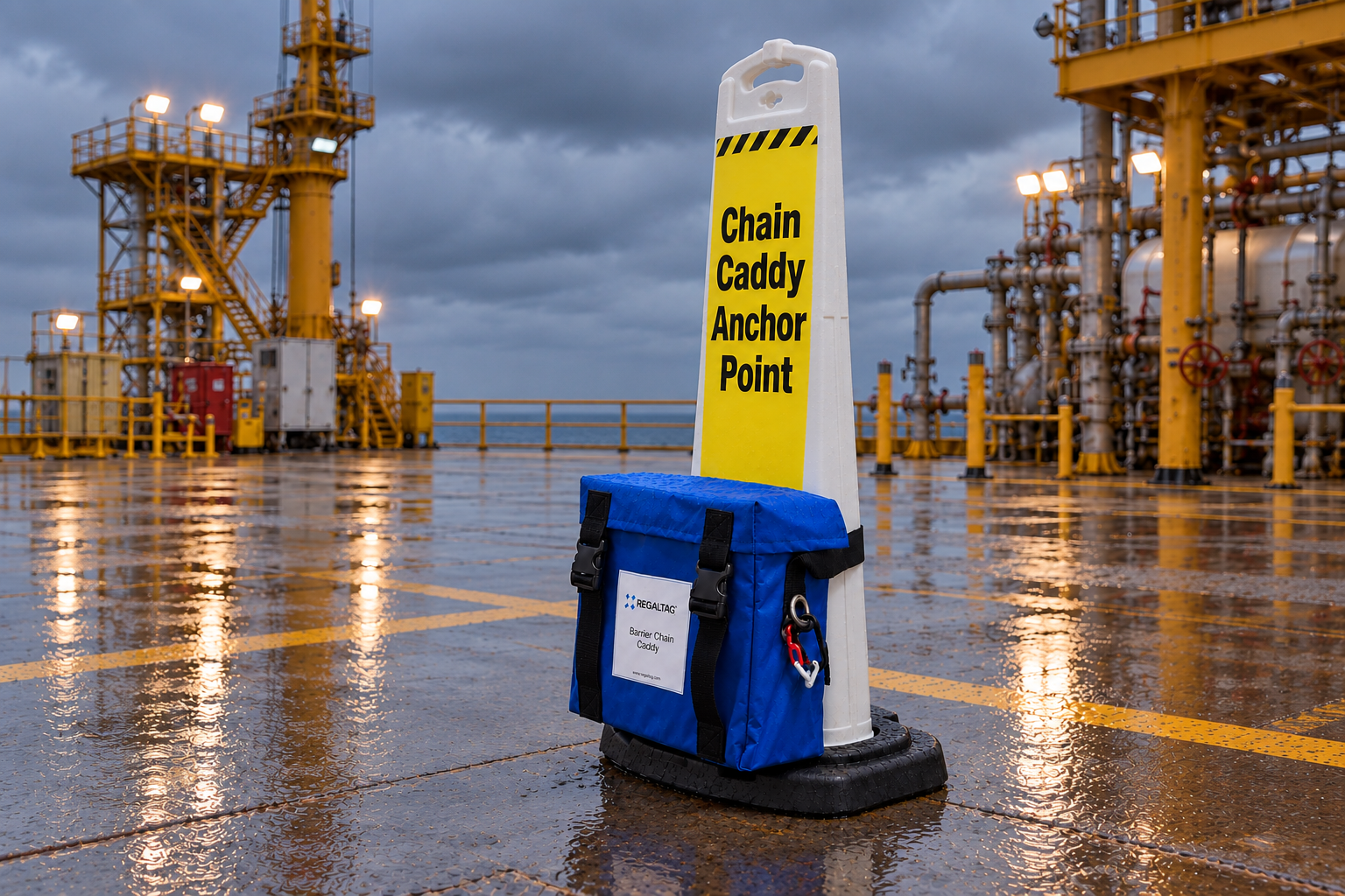 chain caddy with signage bollard